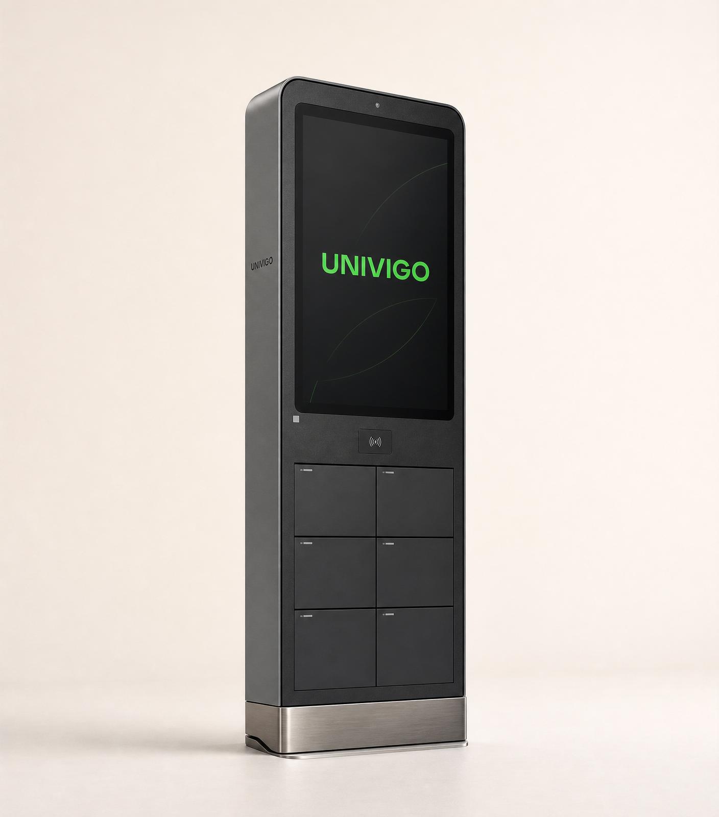 UNIVIGO smart kiosk render — infrastructure node for LED display devices.